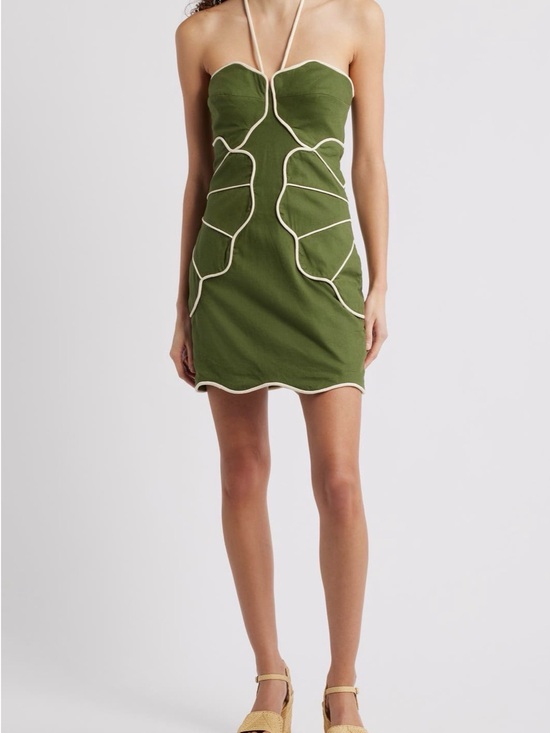 FARM Rio Dresses & Skirts - NWT FARM Rio Olive Green WAVY Halter DRESS with Cream Trim XS